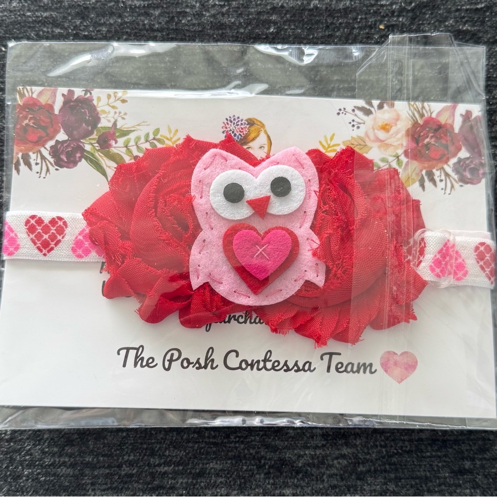 New little Girl Toddler Infant Pet Pink Owl Headband heart red flower adjustable